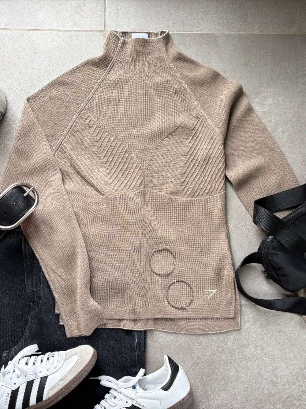 Gymshark Knitwear Long Sleeve Top in Cement Brown/Pebble Grey, Like New
